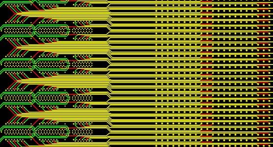 Printed circuit board intentional broadside design routing traces
