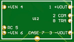 Example of a thru-hole power supply with its pins detailed in silkscreen.