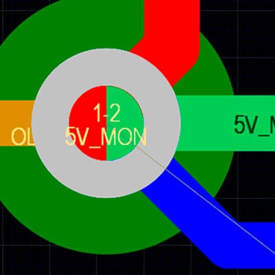 The stacked via on top connects a trace from layer 1 to layer 2.