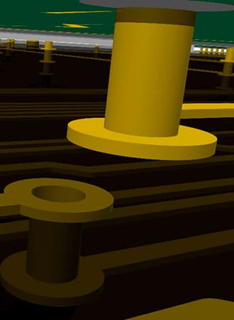 Example showcasing the staggered arrangement of the three stacked vias referenced in the previous illustration.