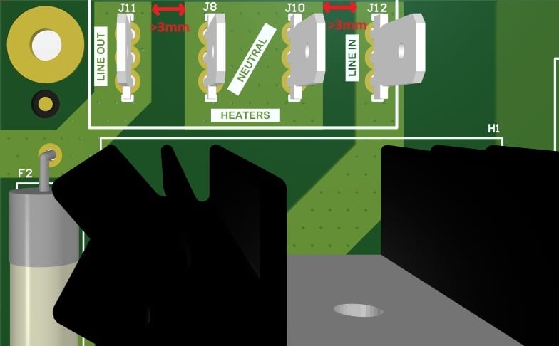 design containing 240vac input power and 3mm creepage spacing